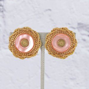 Vintage Patti Horn Pink Pearlescent Disc Earrings…